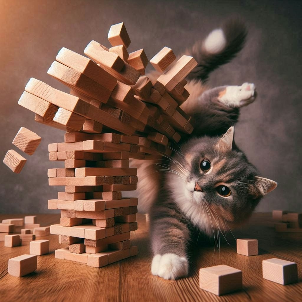 ジェンガする猫