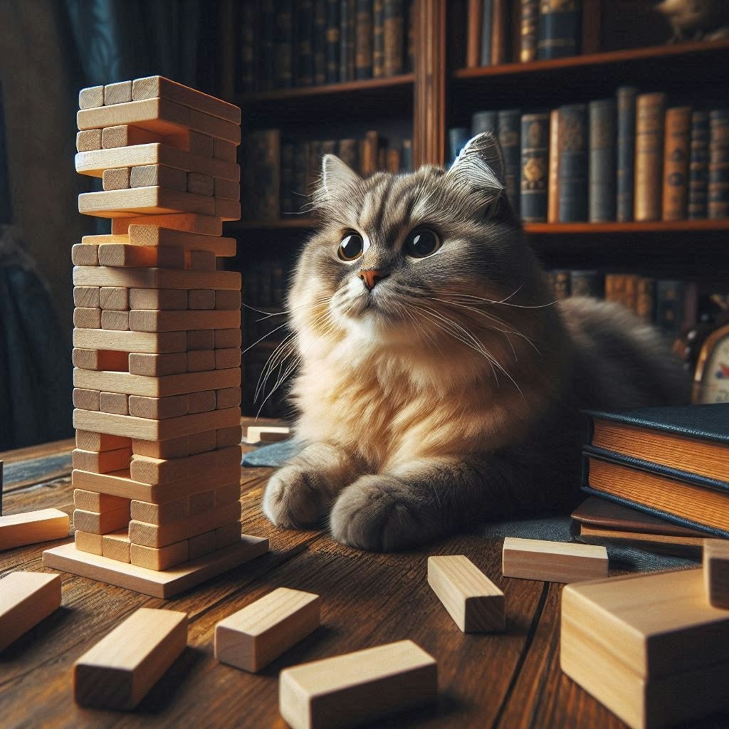 ジェンガする猫