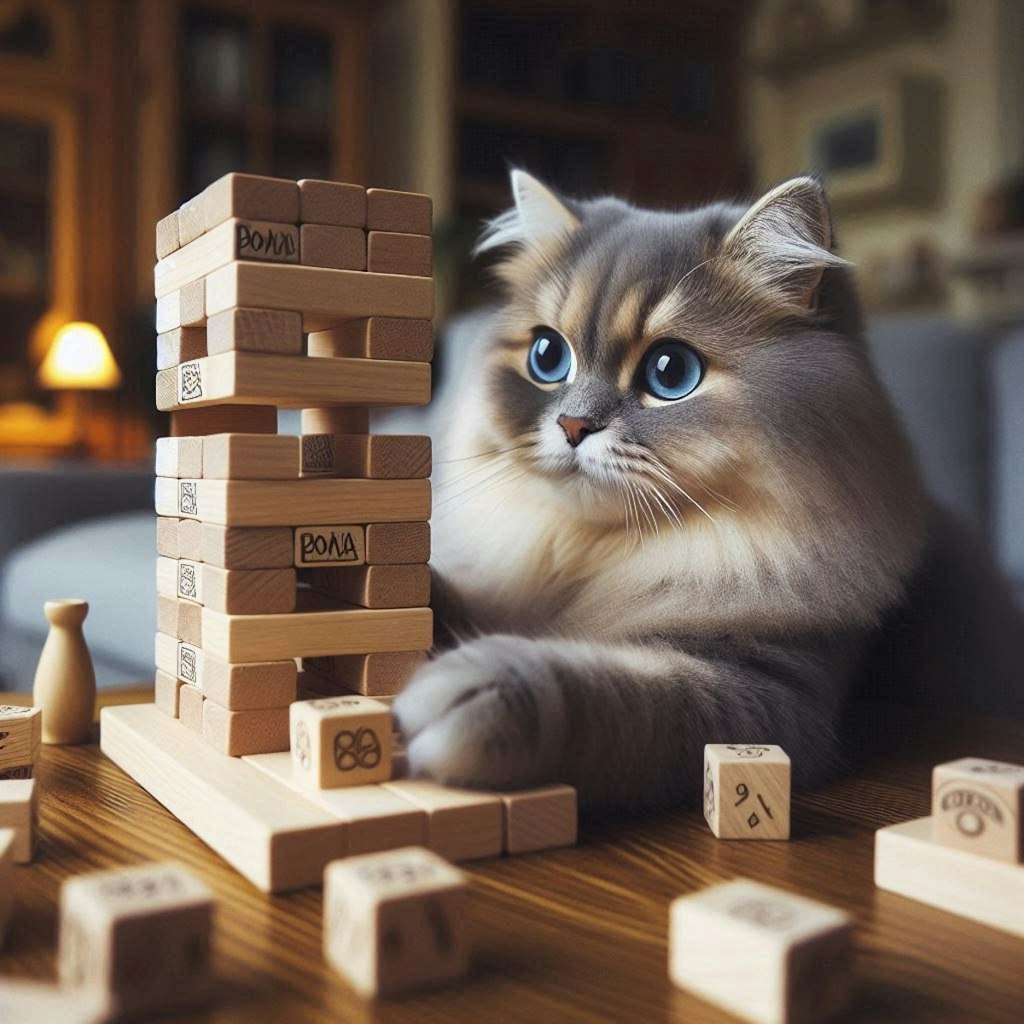 ジェンガする猫