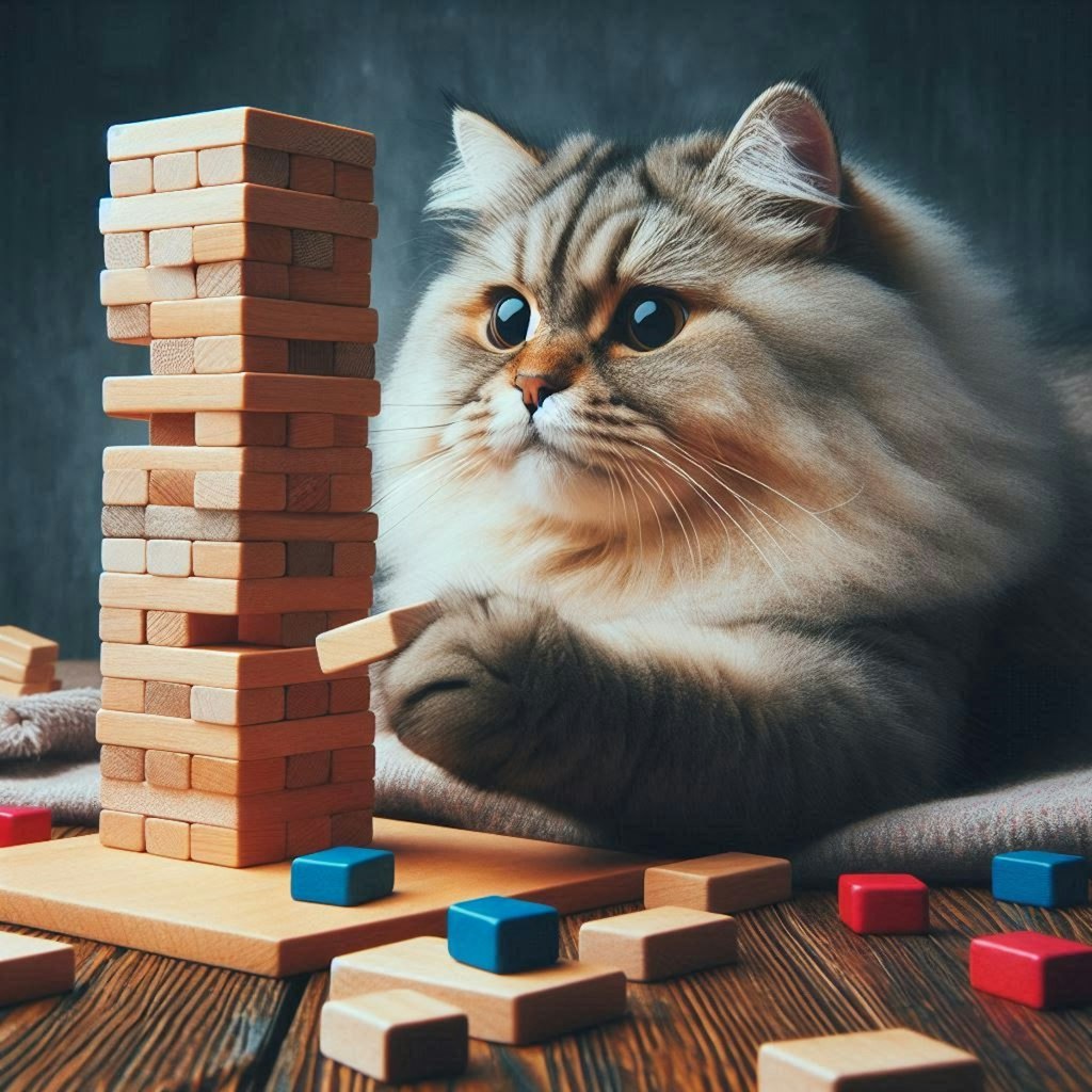 ジェンガする猫