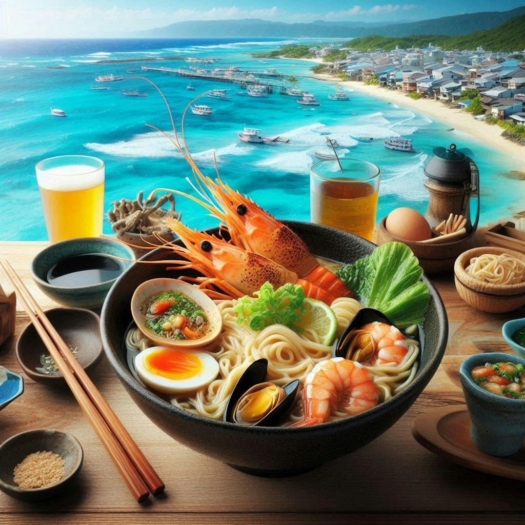 沖縄でseafood noodle