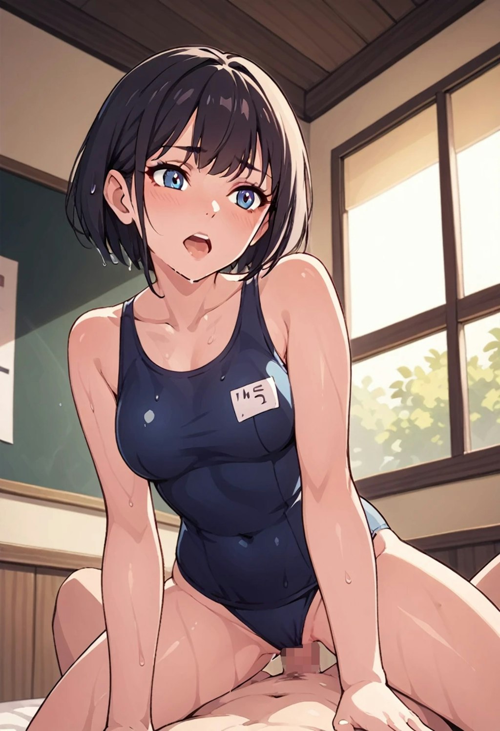 スク水で騎乗位えっちする女の子