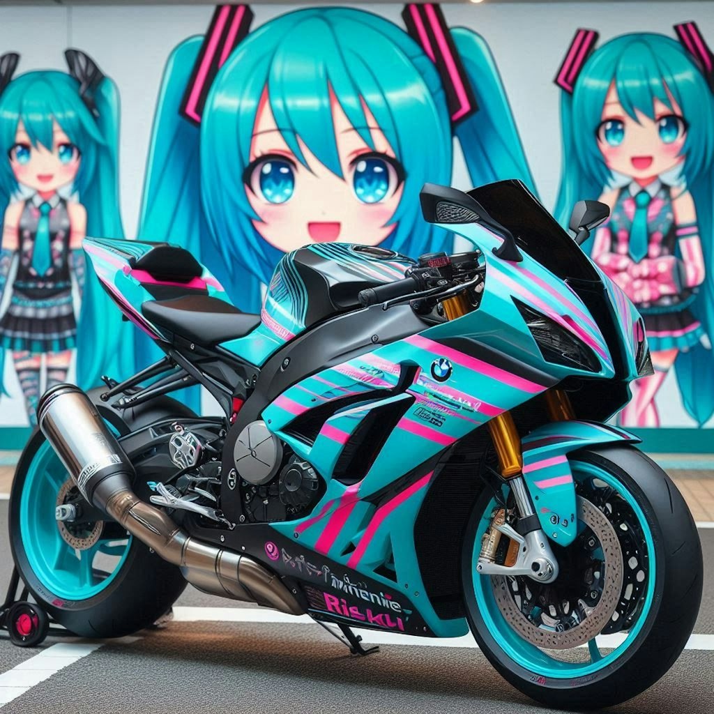 初音ミクカラーのBMWのバイク