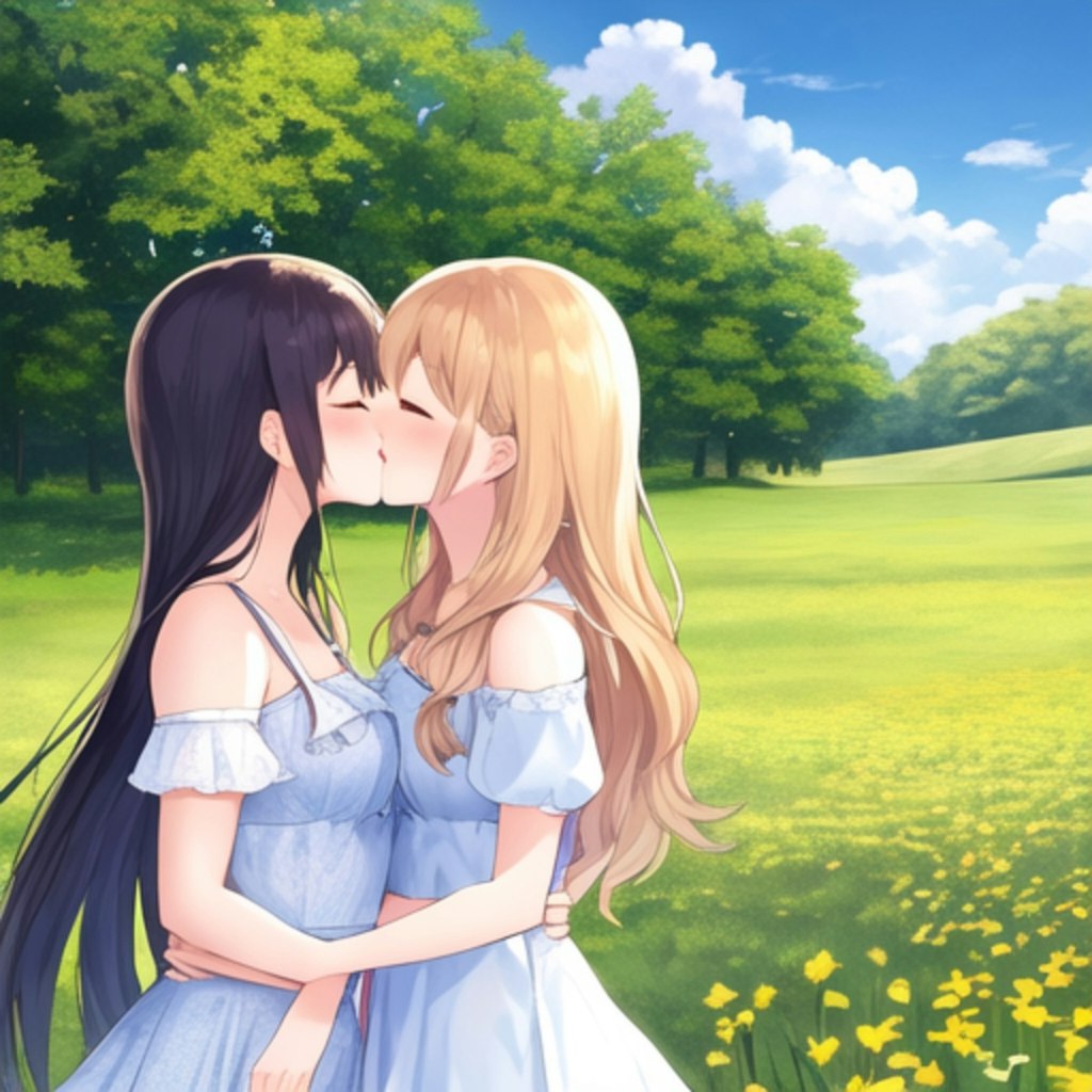 草原で百合キス