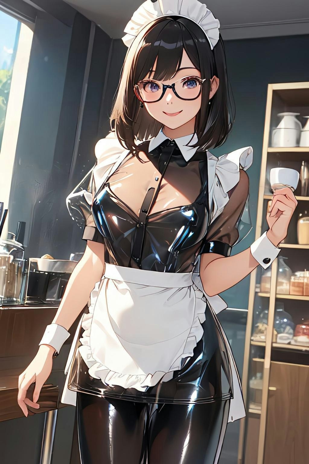 ☕透明ラテックスメイド服のお姉さん☕️