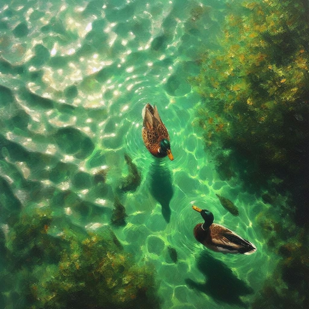 Ducks in green water