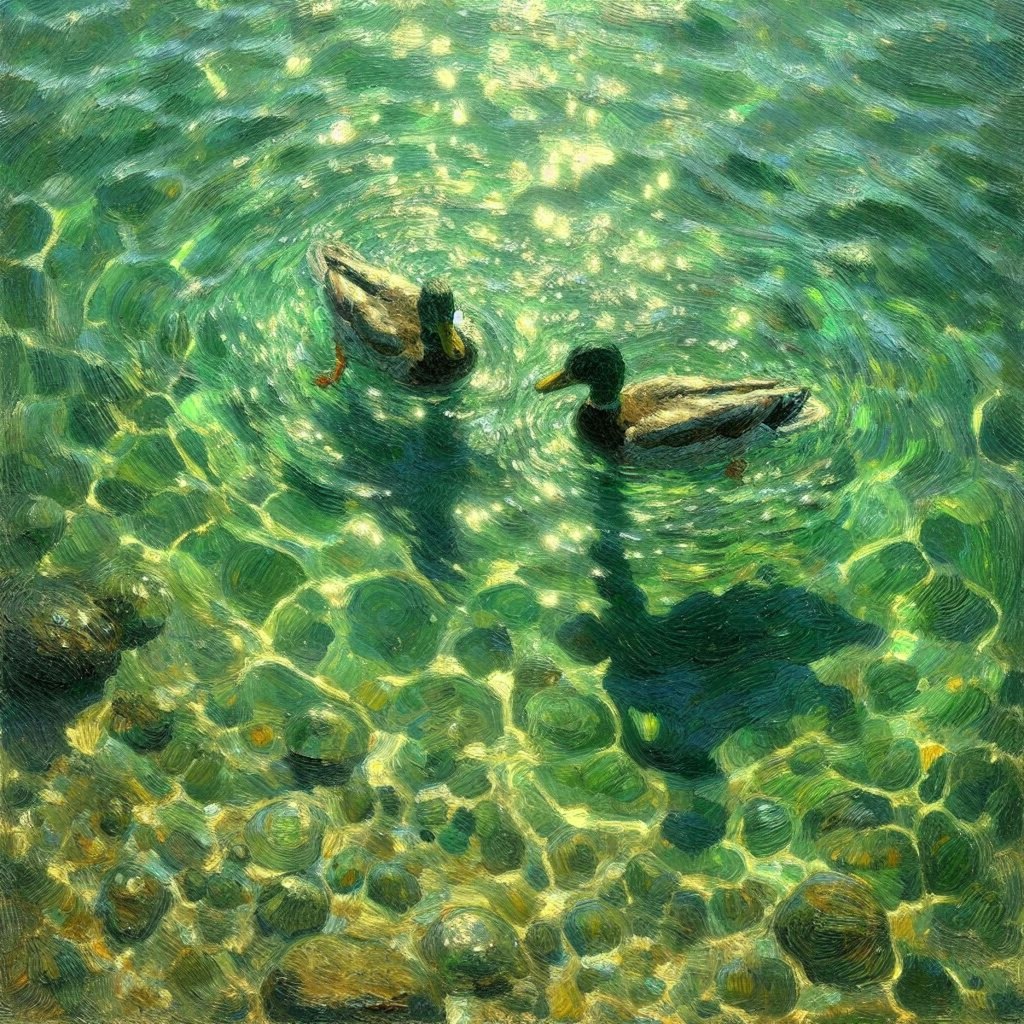 Ducks in green water