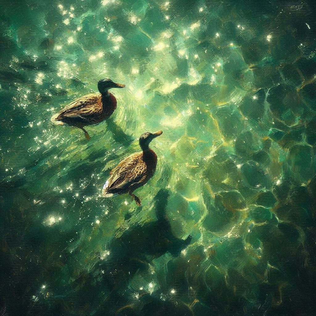 Ducks in green water