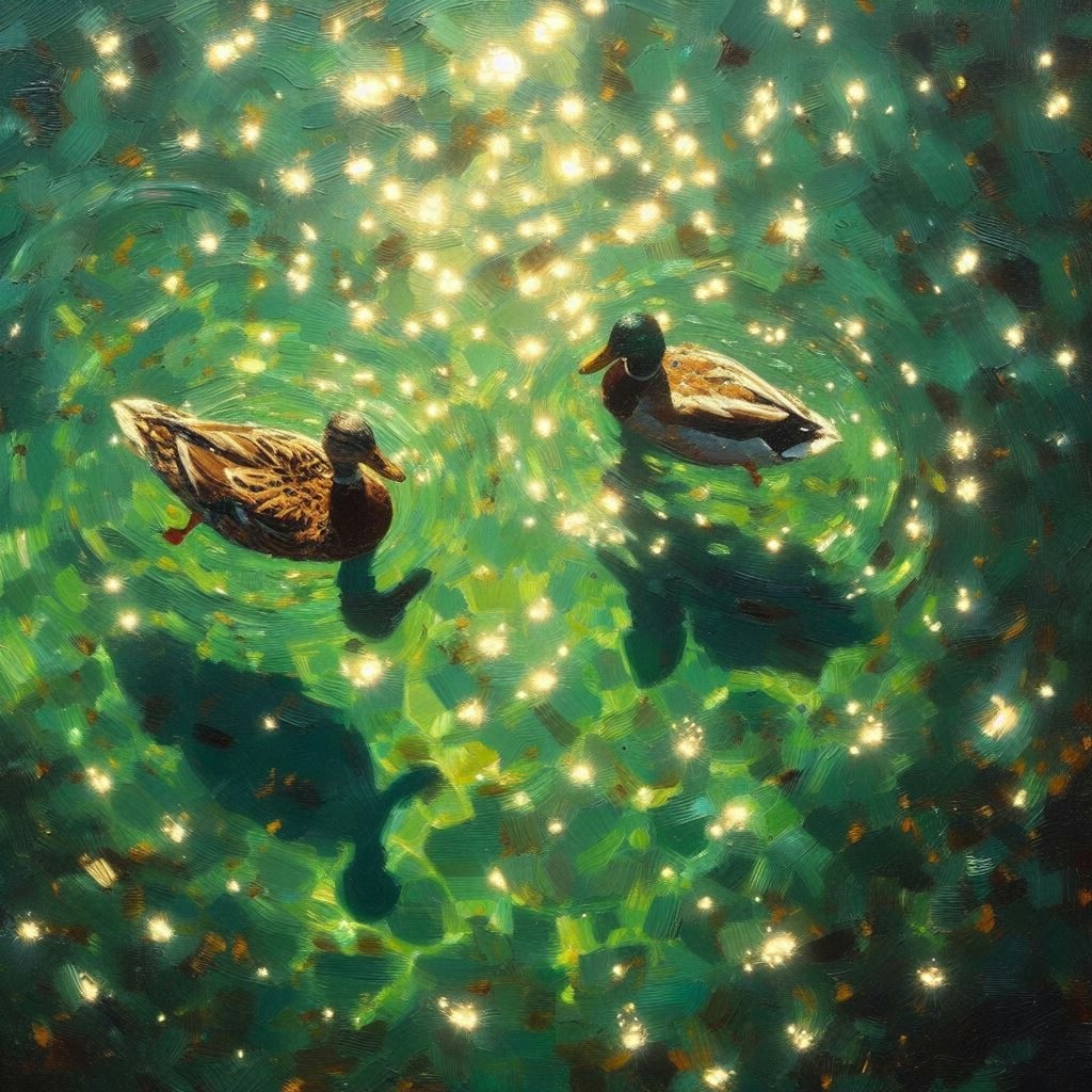 Ducks in green water