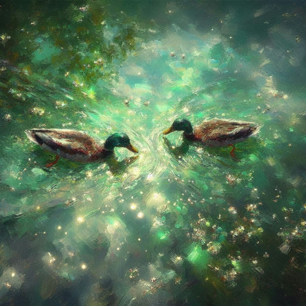 Ducks in green water