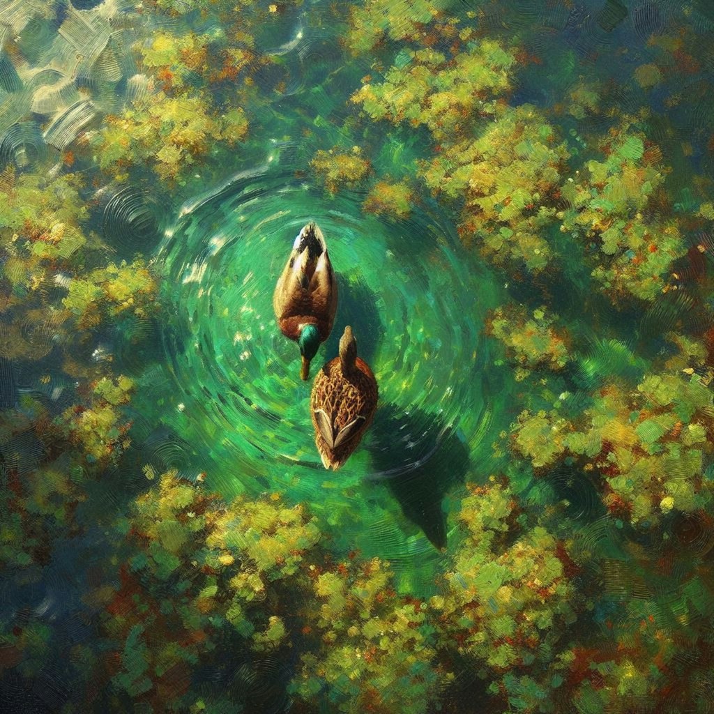 Ducks in green water