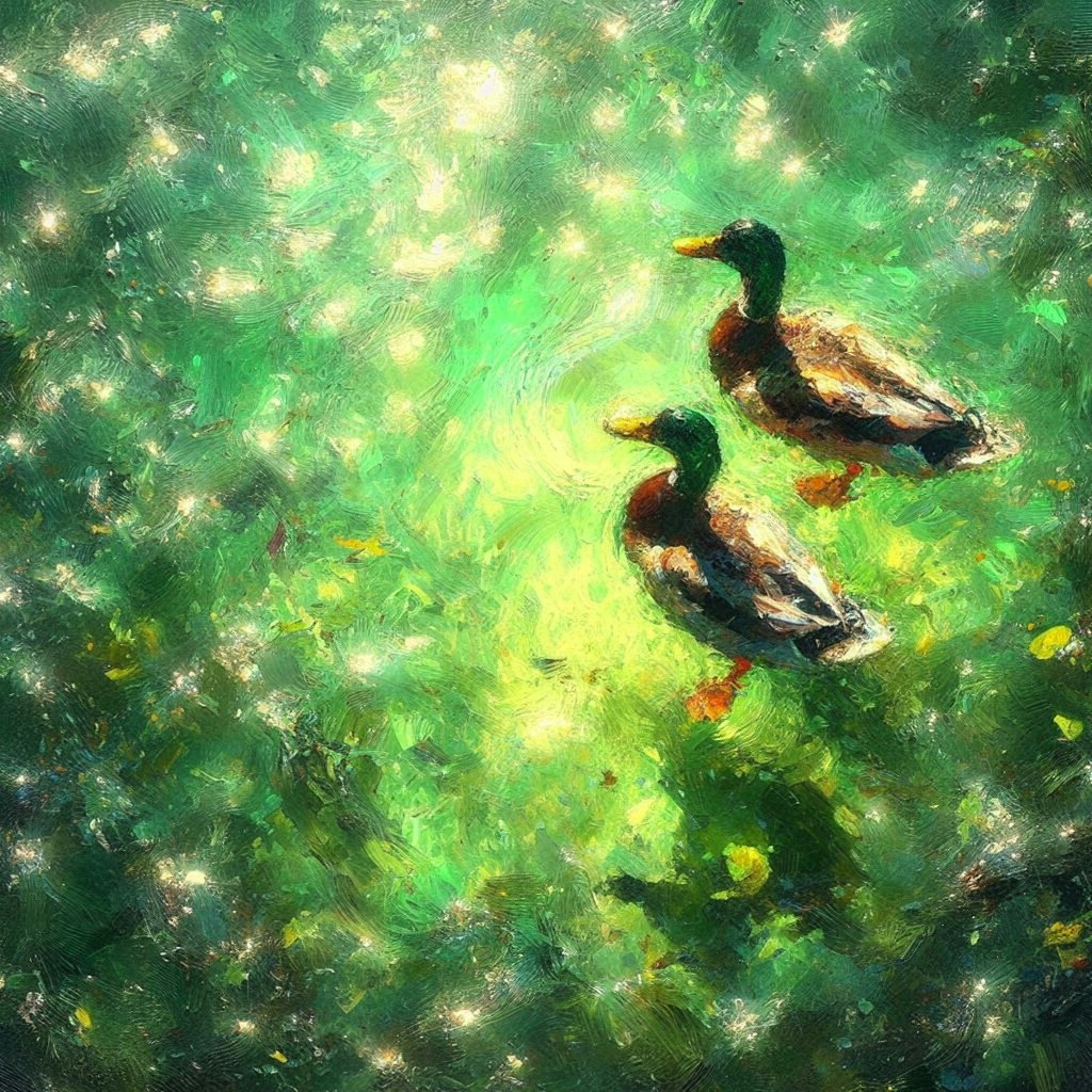 Ducks in green water