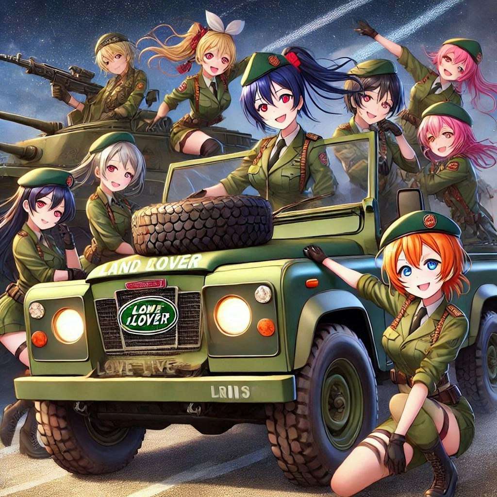 ラブライブキャラとランドローバーディフェンダー軍用車