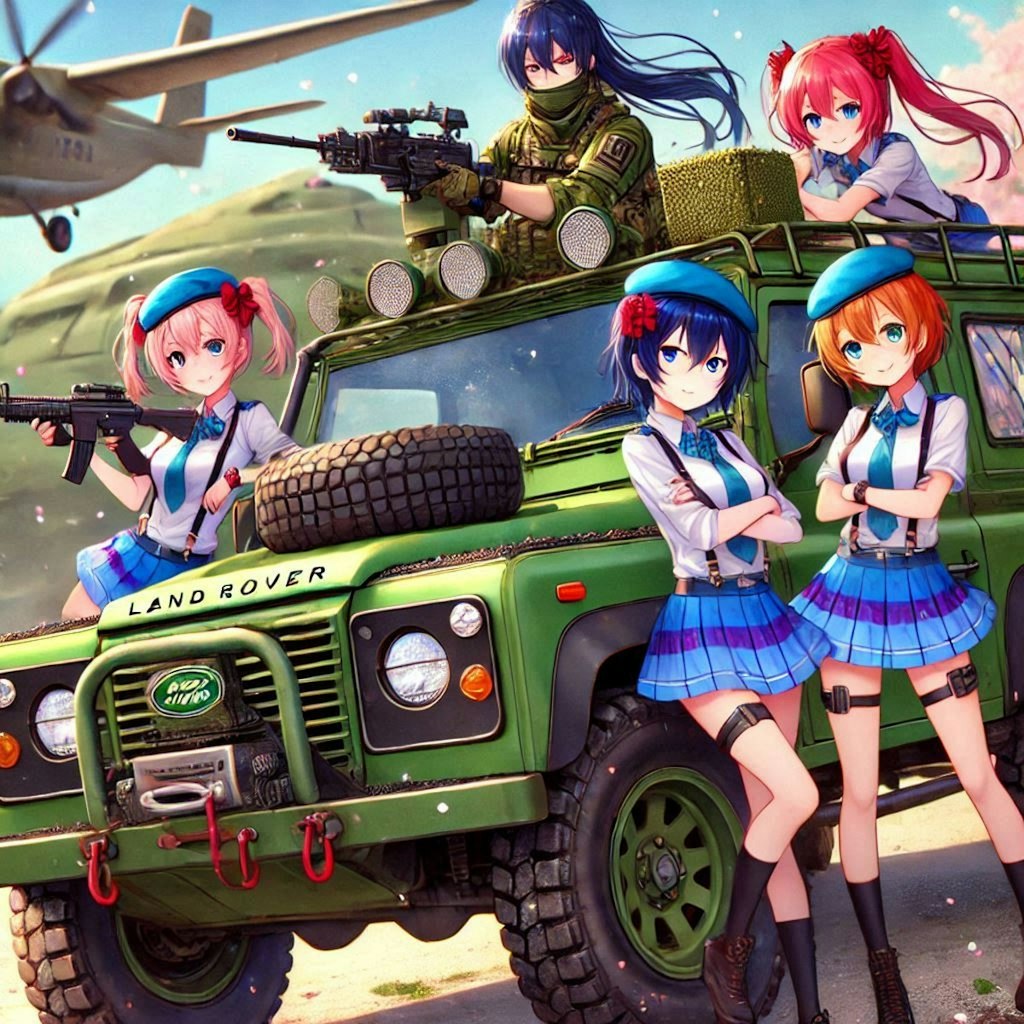 ラブライブキャラとランドローバーディフェンダー軍用車