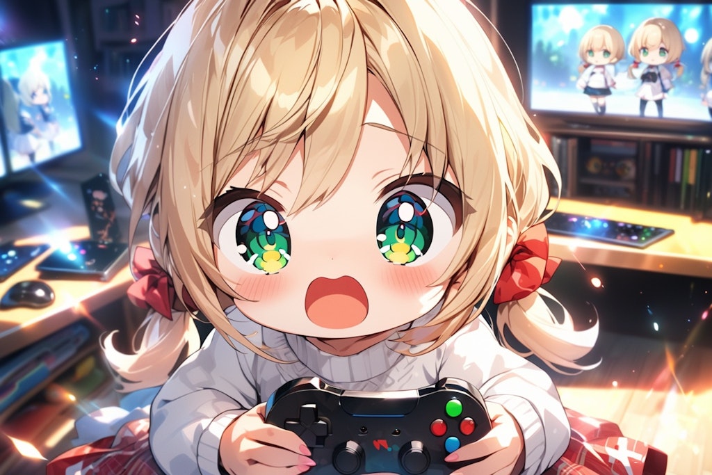 ゲームに熱中する茉莉花ちゃん