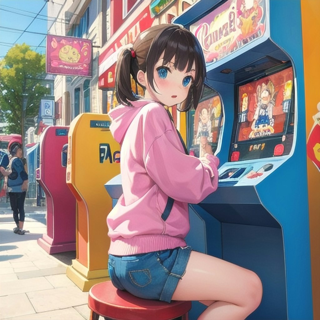 外でゲームするガール：きょうのアーケードガール