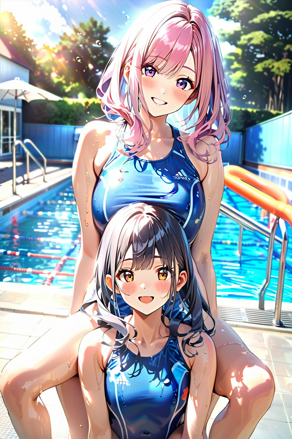 競泳水着の美少女2人