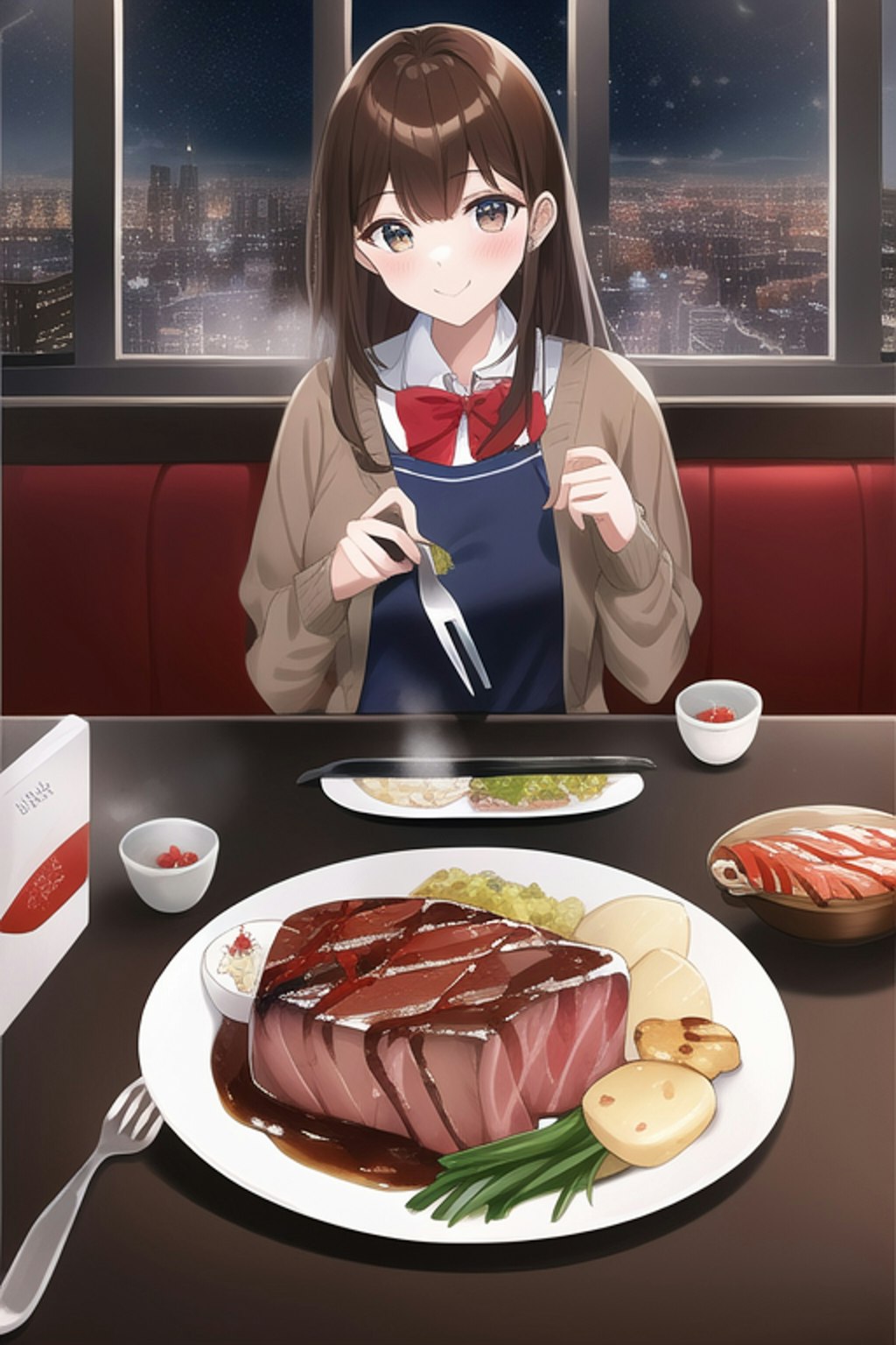 レストランで食事をする美少女