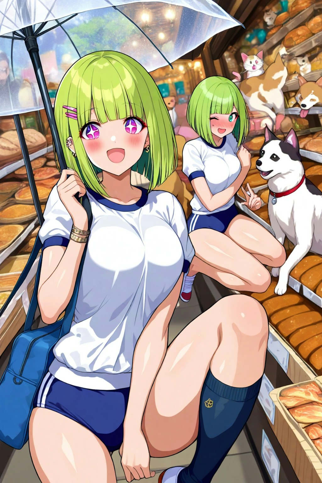 ビニール傘と緑髪ちゃん