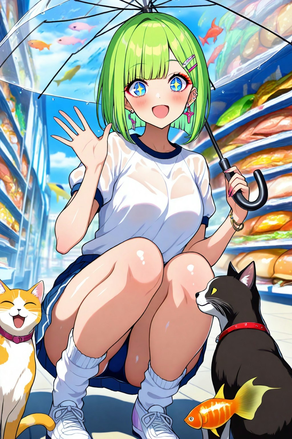ビニール傘と緑髪ちゃん