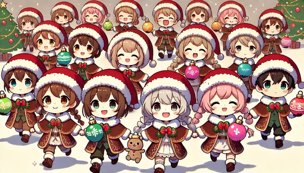 クリスマスオーナメントを運ぶちびちゃんず