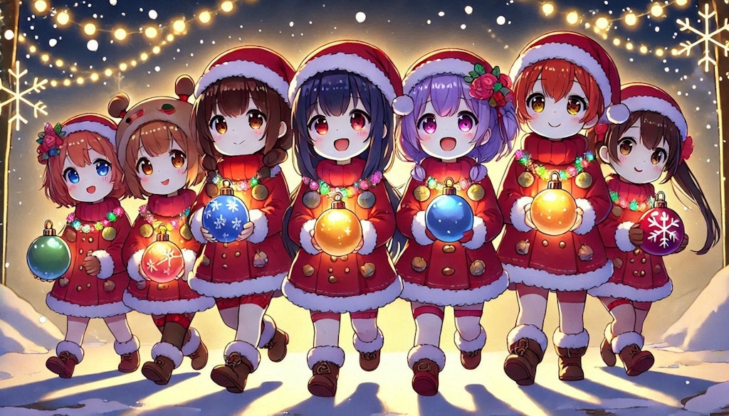 クリスマスオーナメントを運ぶちびちゃんず