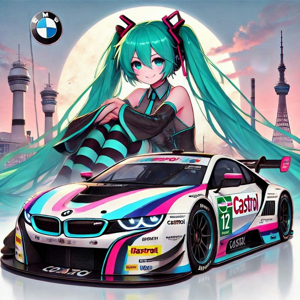 カストロールカラーBMW i8レーシングカーと初音ミク