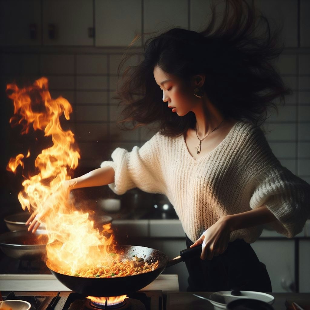 フライパンでチャーハン作ってる（多分）