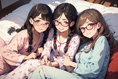 眼鏡三つ編みのパジャマパーティー