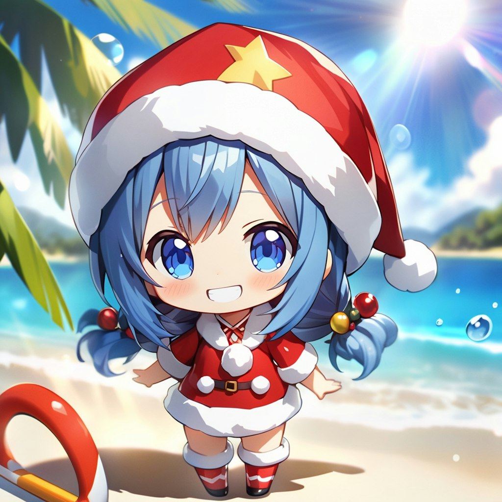 ねんどろいど風のクリスマスに夏を楽しむサンタ娘さん