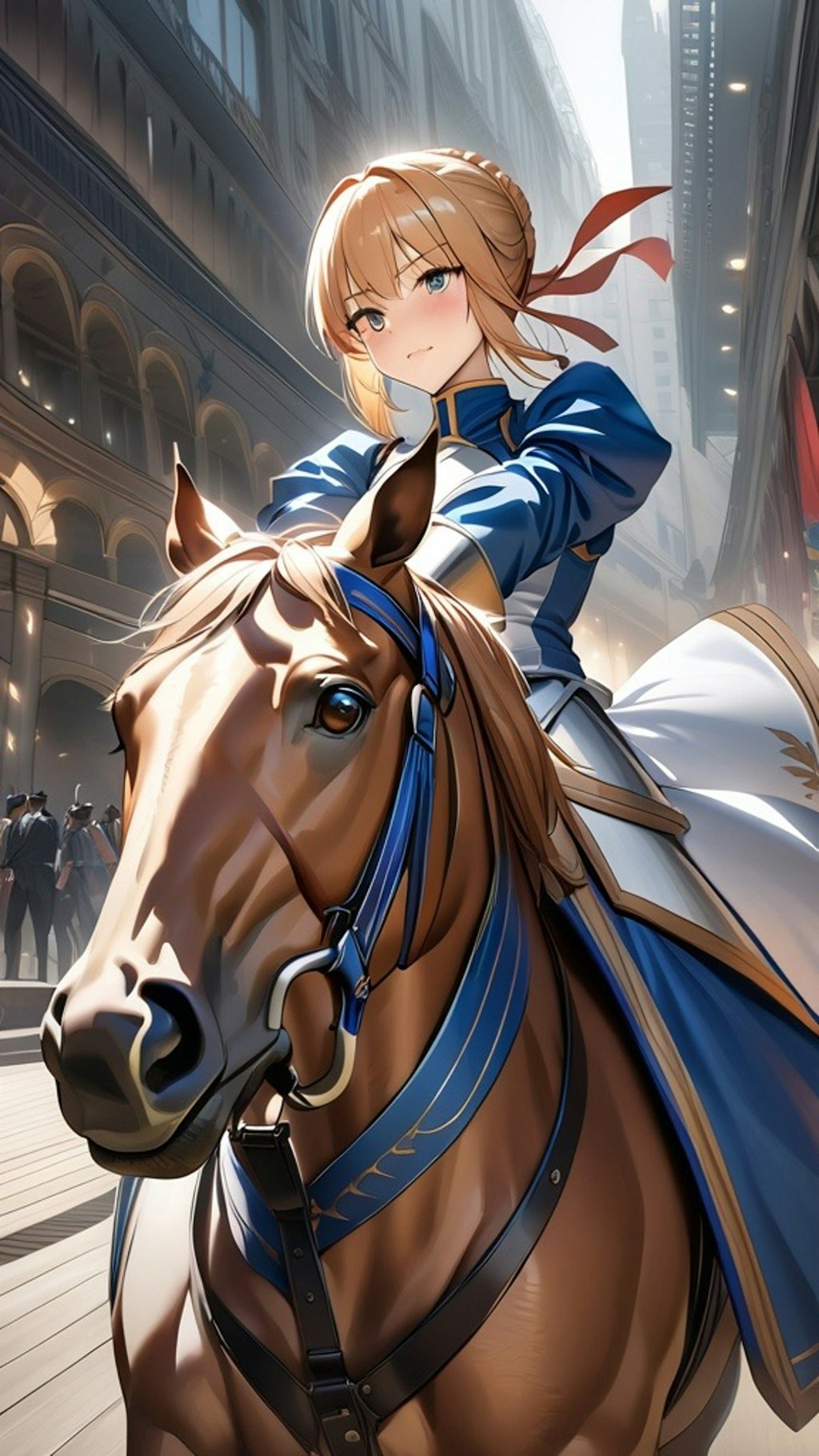 馬に乗って城下を闊歩する騎士