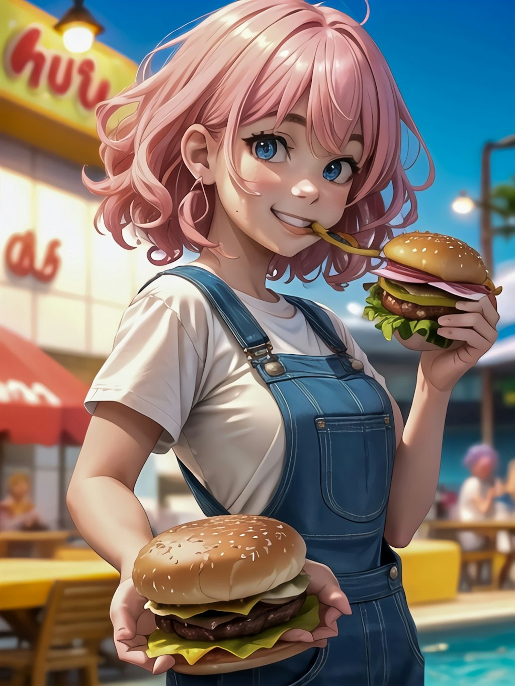 雫ちゃん💧ハンバーガー🍔食べる🍔あげるよー