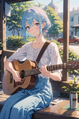 クラシックギターを弾く女の子