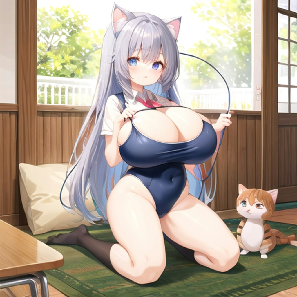 爆乳スク水猫耳