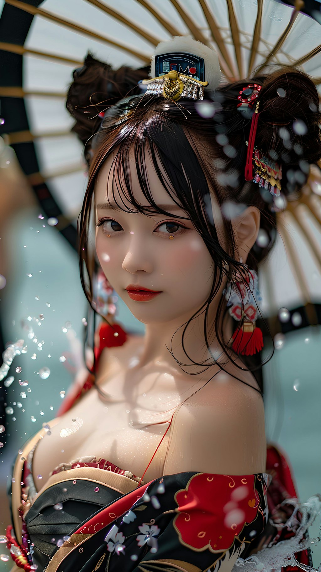 横乳　着物美女