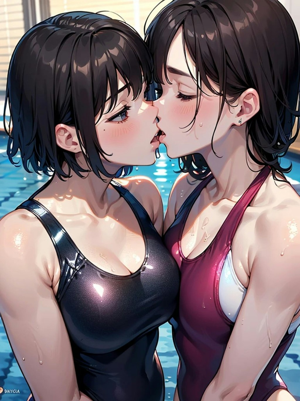 百合水泳部員のキス