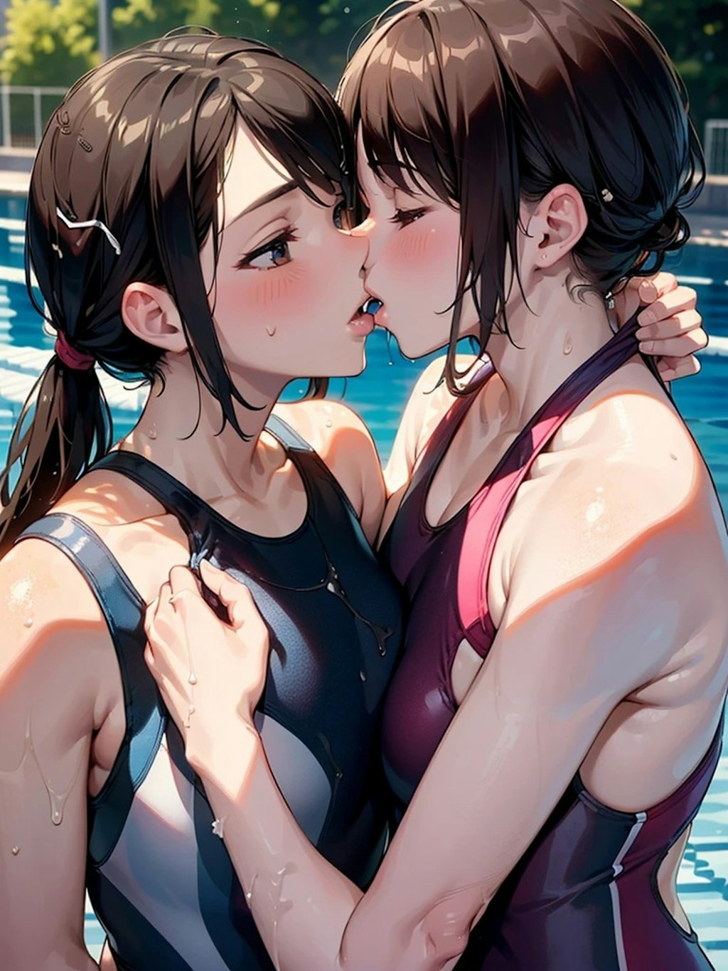 百合水泳部員のキス