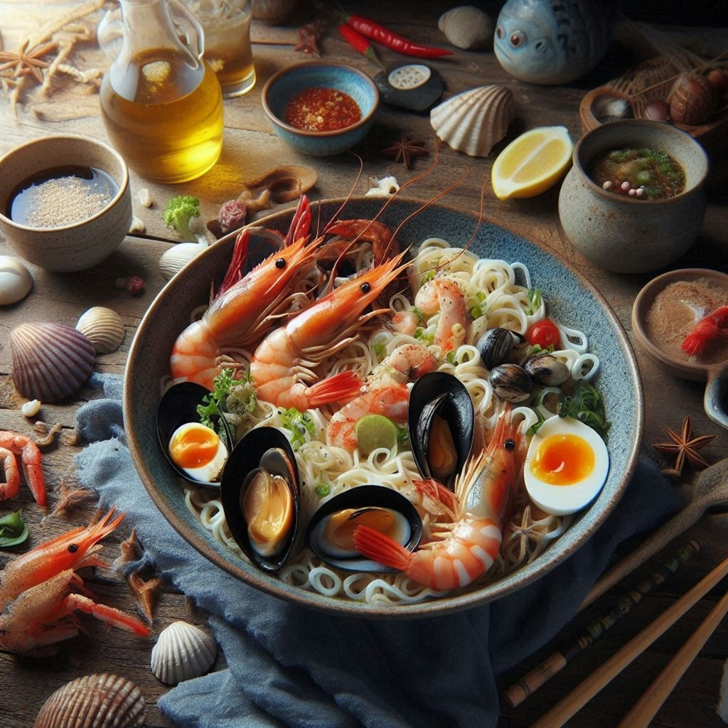 夏の終わりのseafood noodle