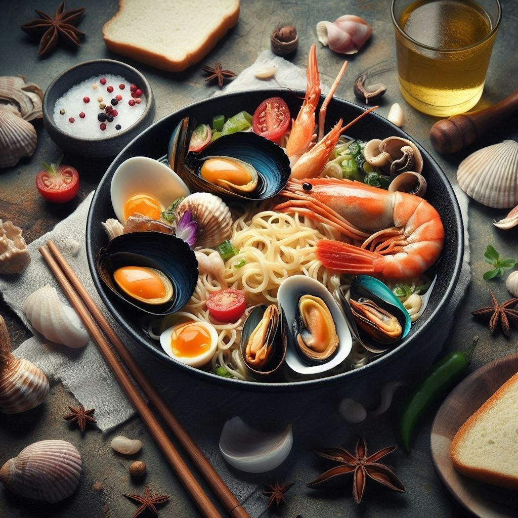 夏の終わりのseafood noodle