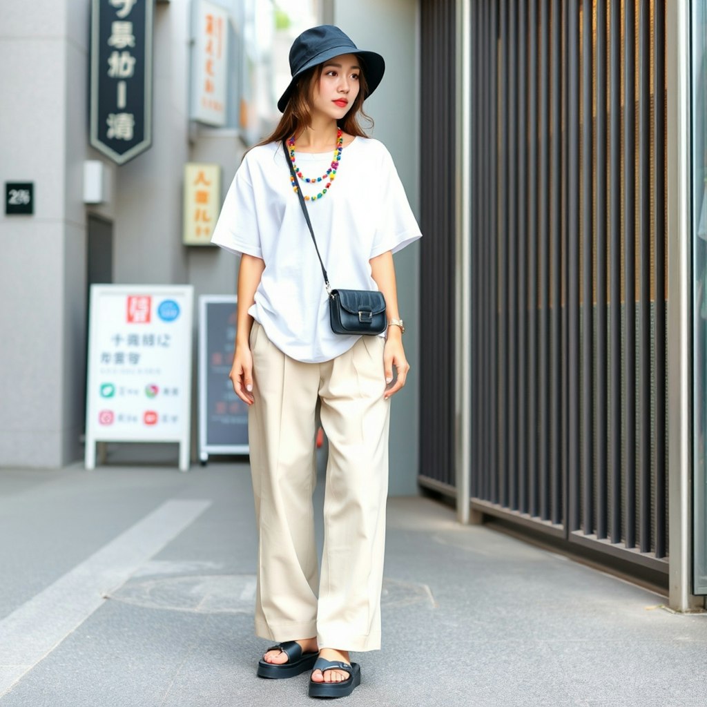 oversized T-shirt &  wide-leg pants