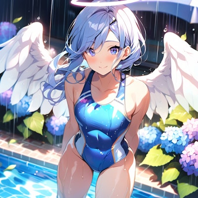 競泳水着ボーイッシュ天使さんと雨のプールで