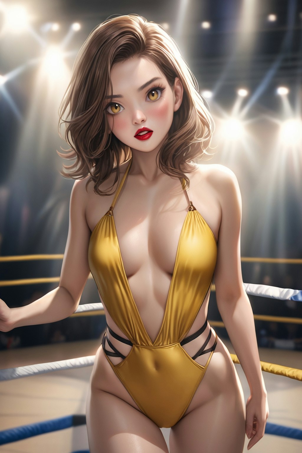 黄色いリンコスの女子プロレスラー