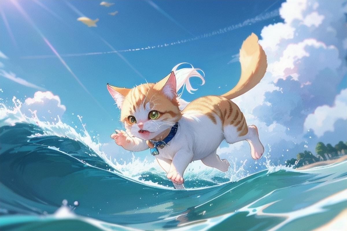 空を泳ぐ魚たちに追いかけられる子猫(翻訳したらこうなった) | chichi
