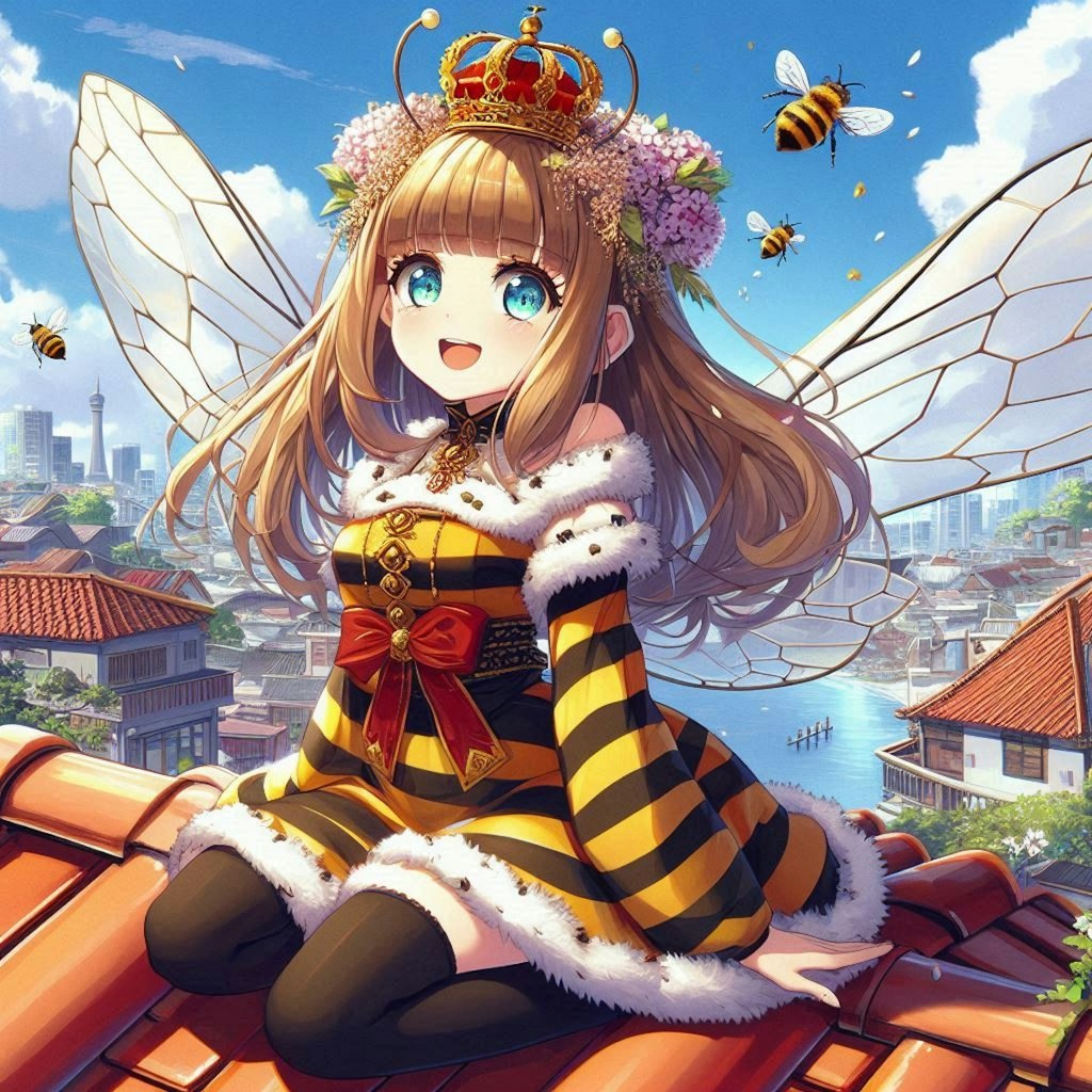 『anime-illust, queenbee on the roof』