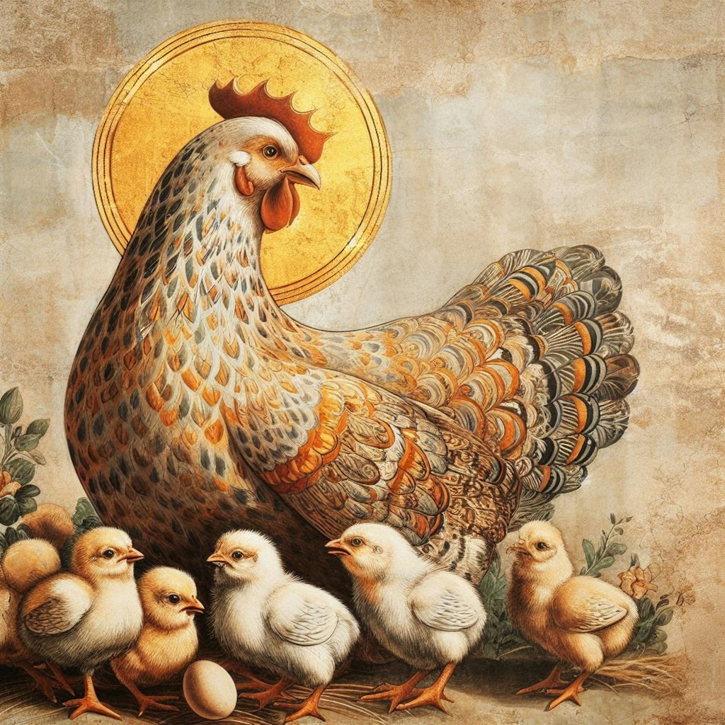 Chickens on church mural