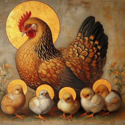 Chickens on church mural