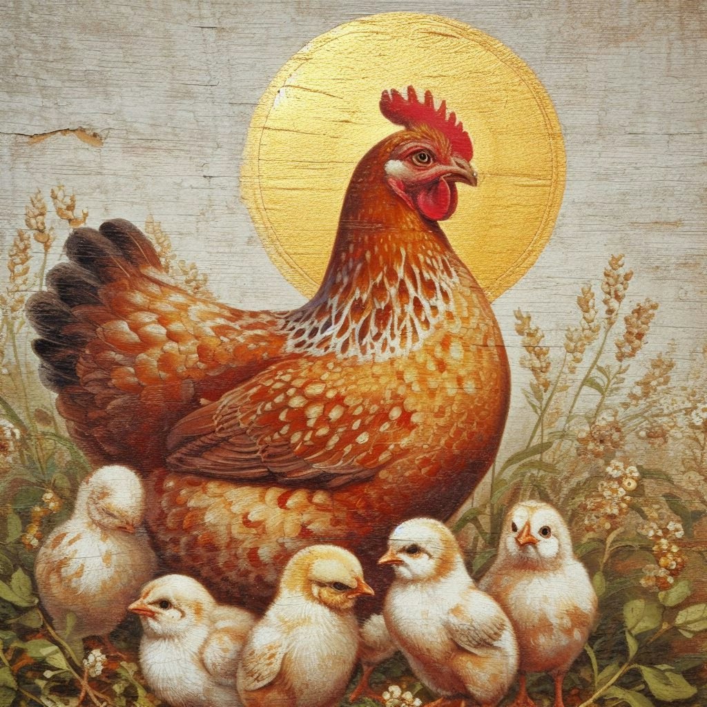 Chickens on church mural