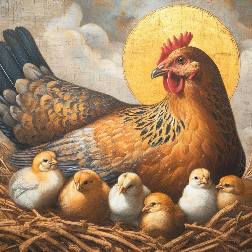 Chickens on church mural